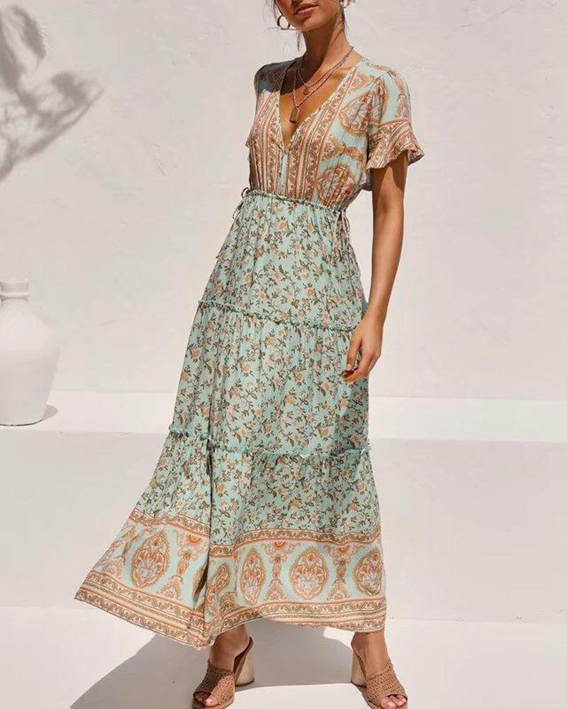 

Boho Peasant Maxi Dress, Green