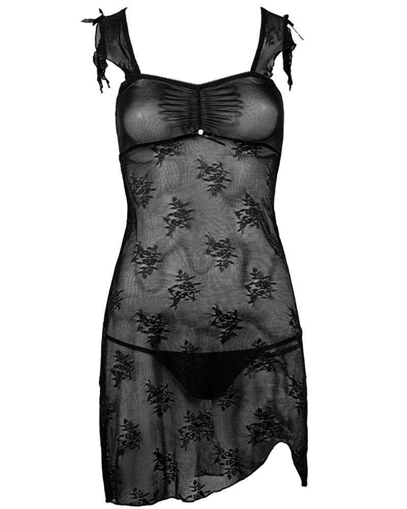 

Lace Sheer Mesh Babydoll, Black