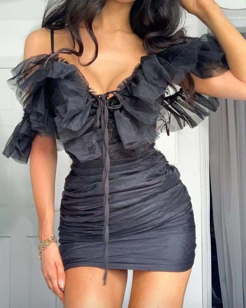 

Cold Shoulder Mesh Bodycon Dress, Black