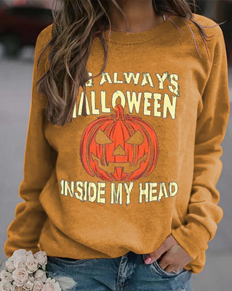 

Halloween Letter Pumpkin Print Casual Sweatshirt, Yellow