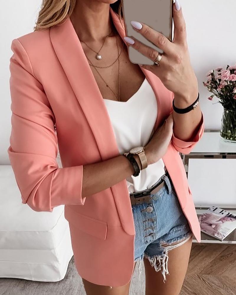 

Snakeskin / Plain Long Sleeve Blazer Coat, Pink