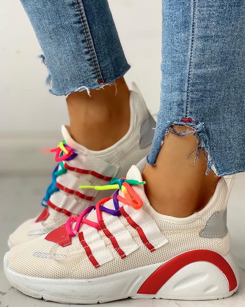 

Colorblock Lace-Up Casual Sneakers, White