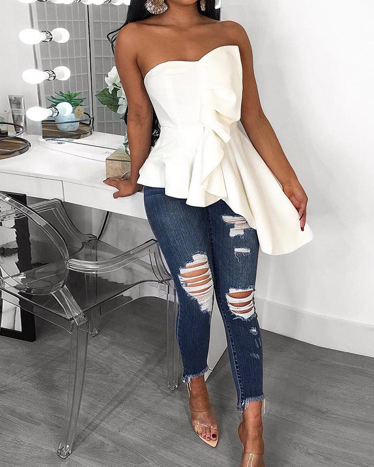 

Tube Irregular Ruffles Hem Blouse