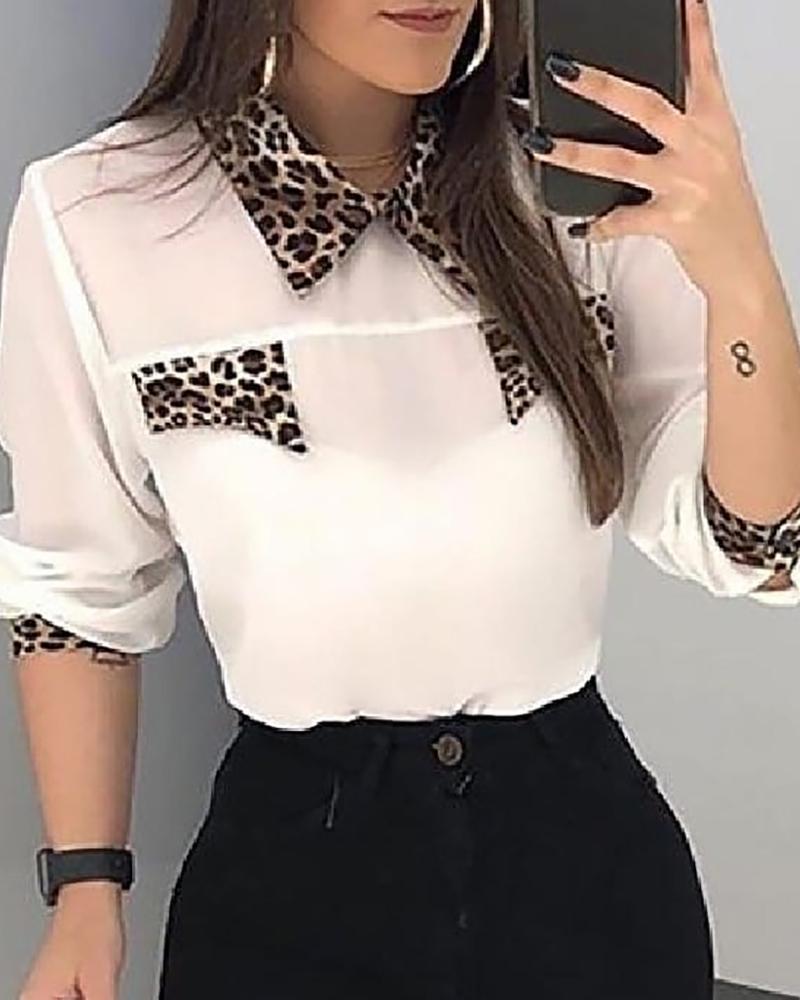 

Cheetah Print Mesh Long Sleeve Top, White