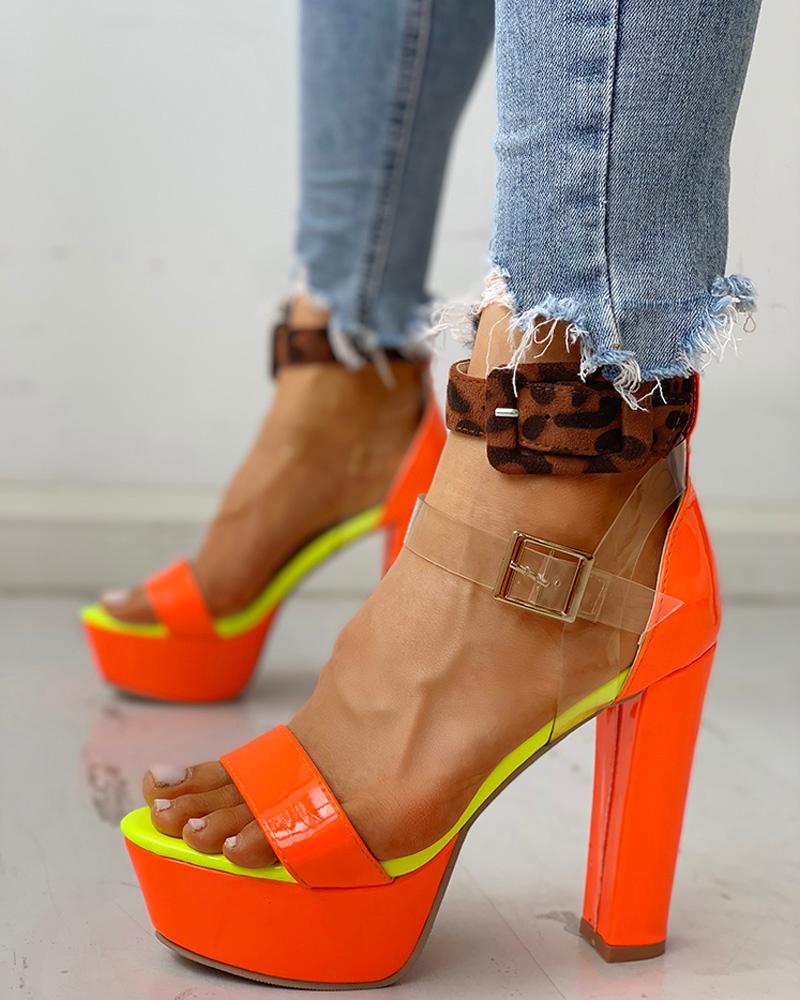 

Transparent Strap Leopard Chunky Heeled Sandals, Orange