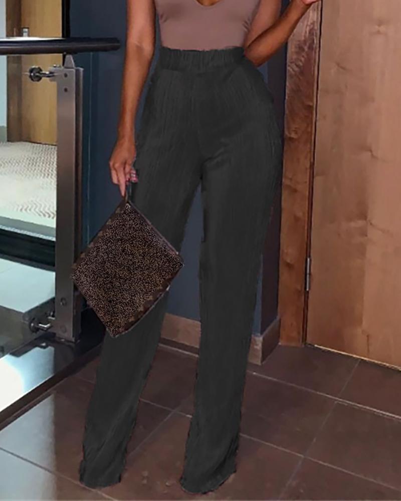 

Solid High Waist Wide Leg Pants, Black