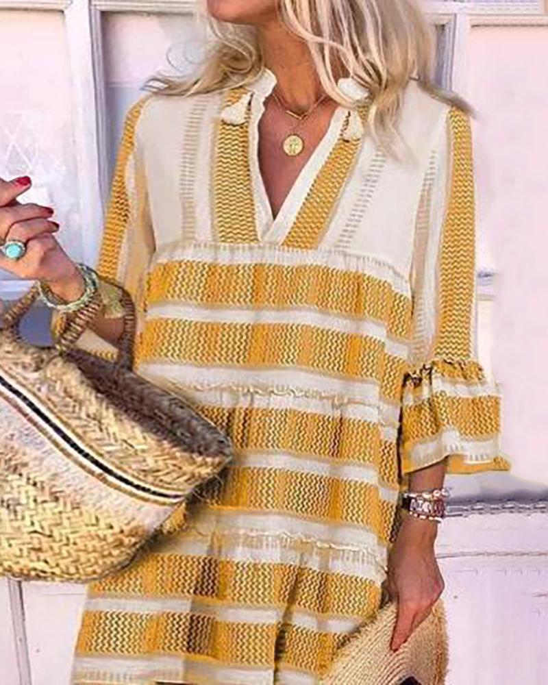 

Colorblock Lantern Sleeve Casual Dress, Yellow