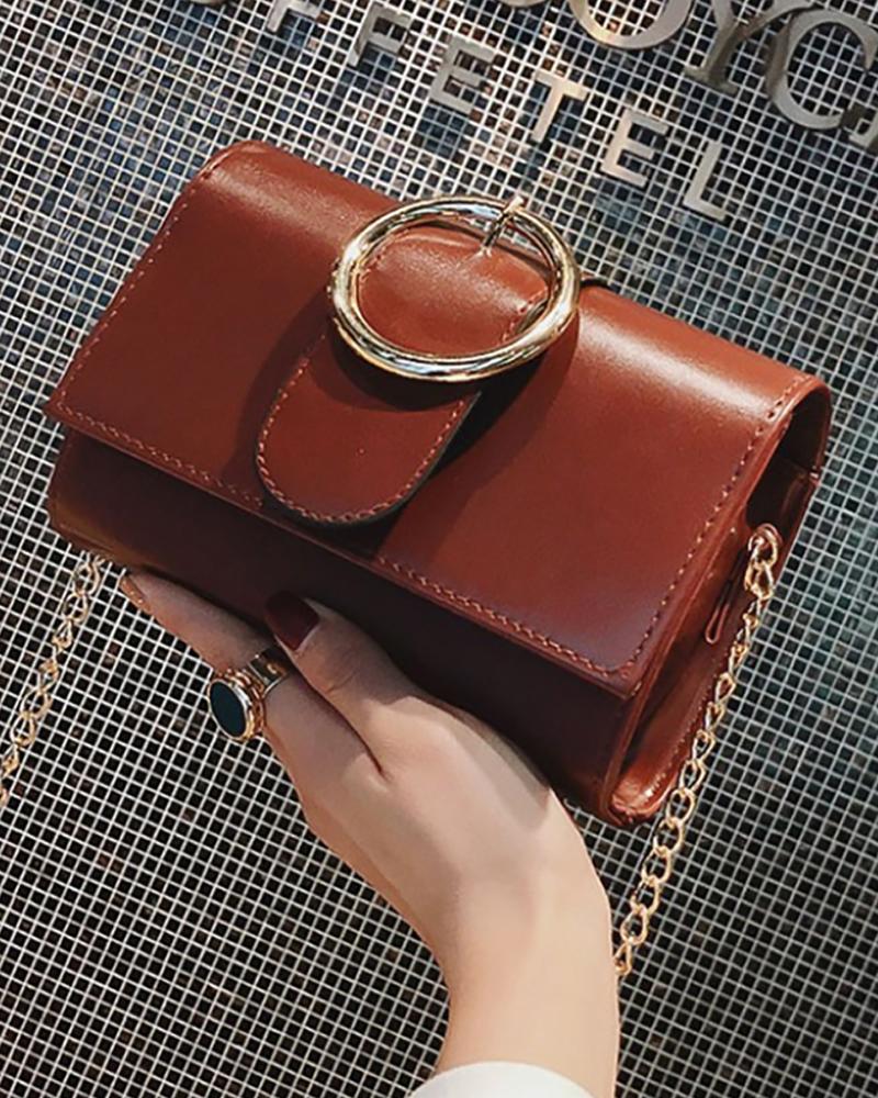 

O-Ring Buckled Chain Crossbody Bag, Brown