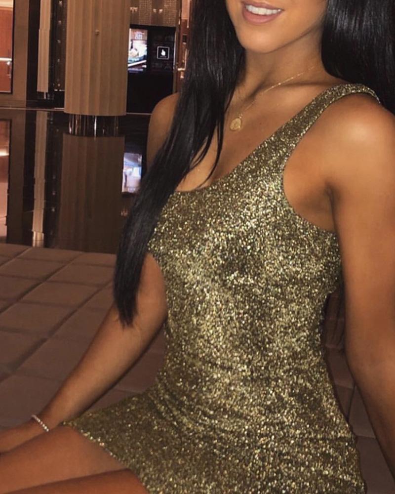 

Glitter One Sleeve Bodycon Dress, Gold