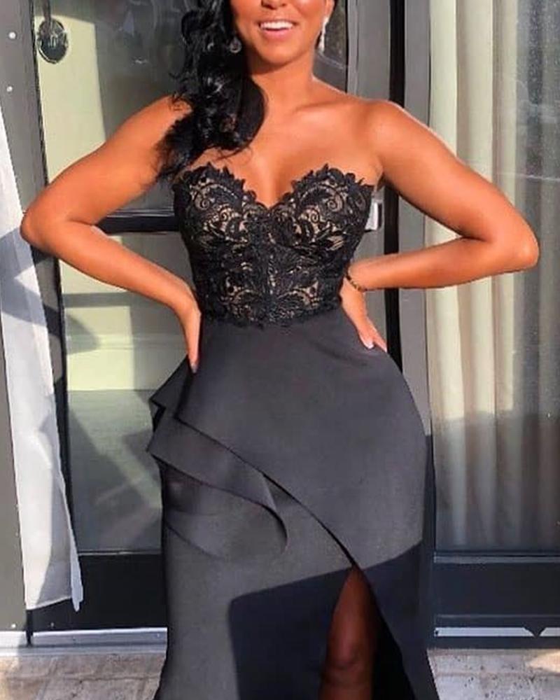 

Sweetheart Double Ruffle Maxi Dress, Black