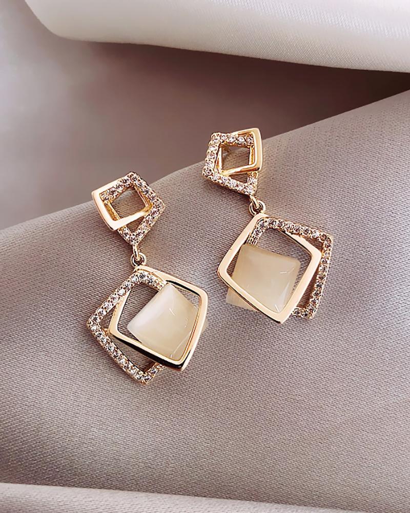 

Geometry Pattern Studded Drop Earrings, Gold