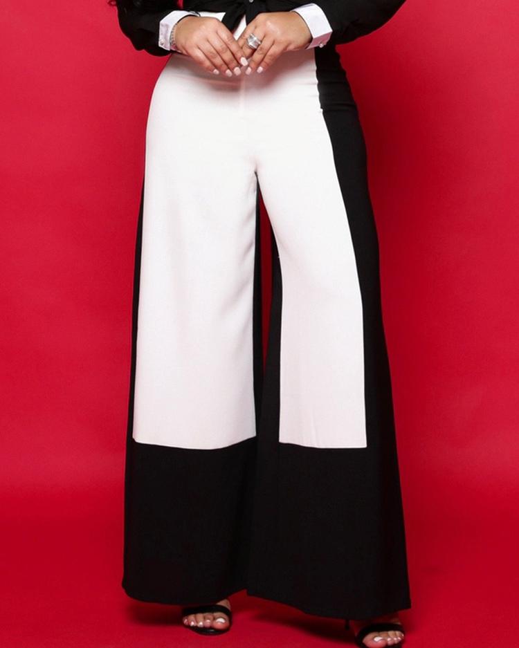 

Contrast Color Wide Leg Pants, Black
