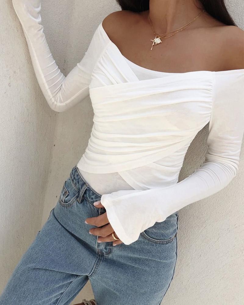 

Solid Off Shoulder Twist Top, White