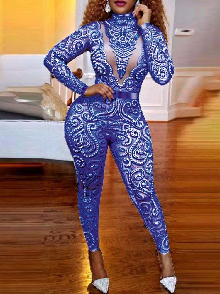 

Baroque Print Long Sleeve Jumpsuit