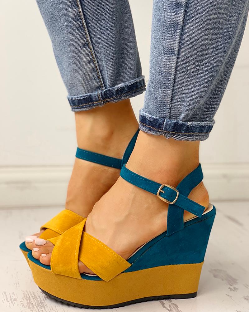 

Colorblock Platform Wedge Sandals, Yellow