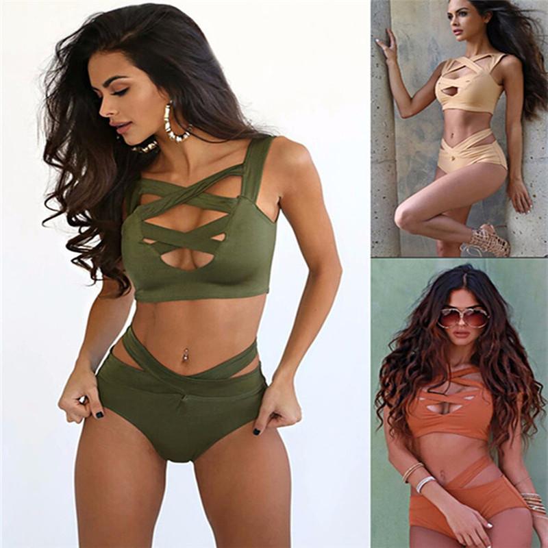 

2Pcs Sexy Women Bikini Set Bandage Swimwear Swimsuit Bathing Suit Beachwear Beachsuit, Army green