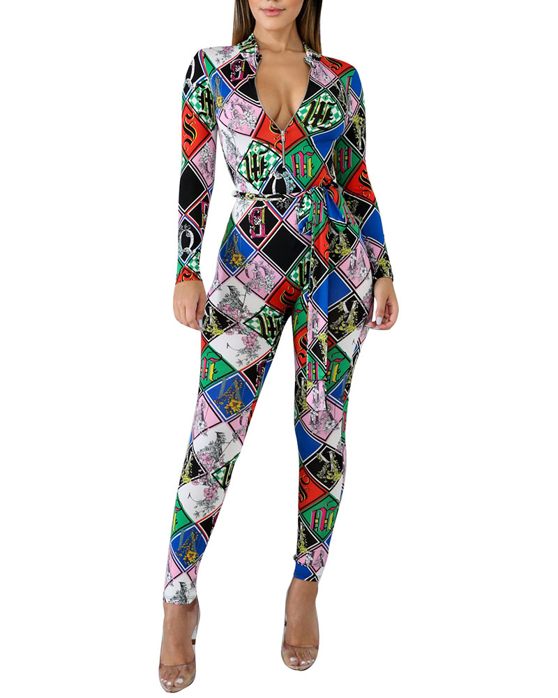 

Tribal Print Slim Fit Jumpsuit