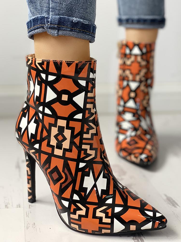 

Colorful Pointed Toe Thin Heeled Boots