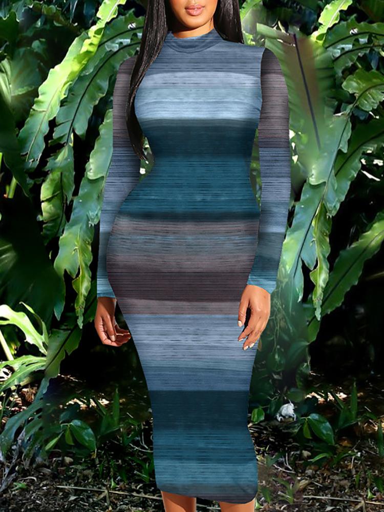 

Tie Dye Striped Mock Neck Bodycon Dress, Blue