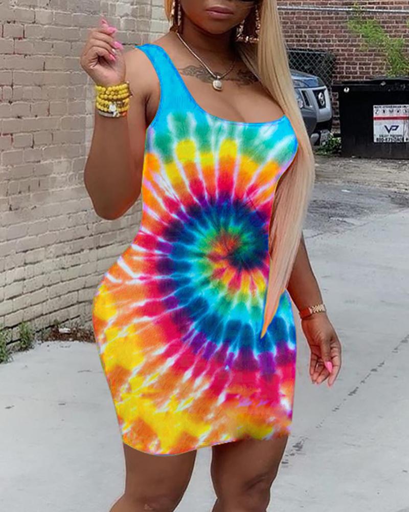 

Tie Dye Print Thin Strap Bodycon Dress, Blue