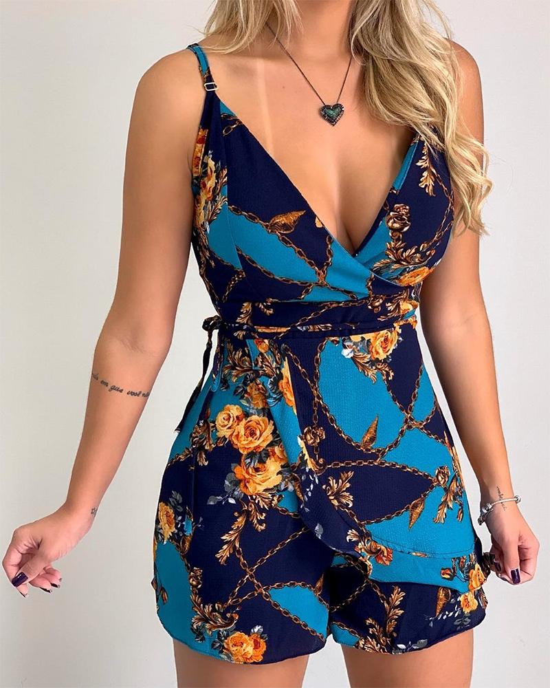 

Baroque Floral Cami Romper, Multicolor