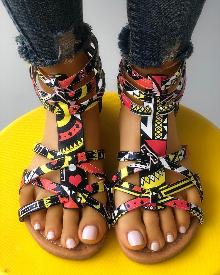 

Graffiti Print Strappy Bandage Flat Sandals, Yellow