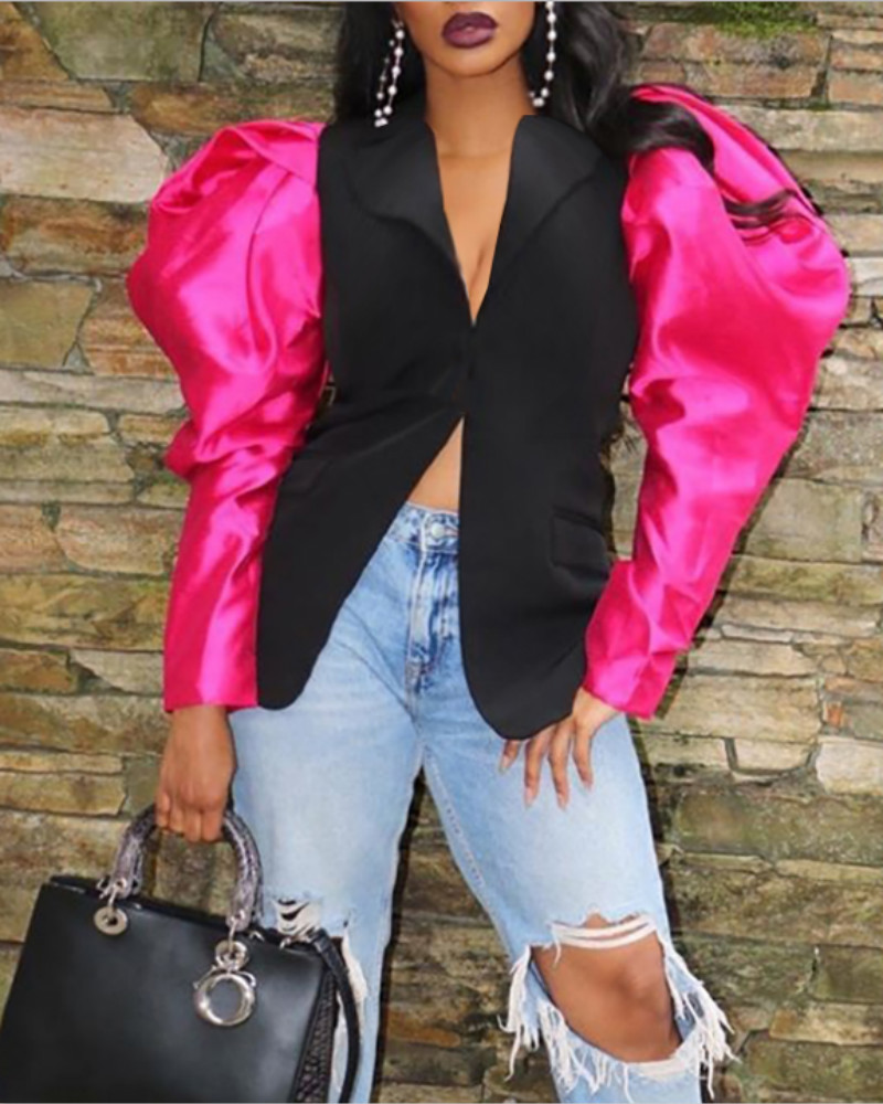 

Colorblock Patchwork Buttoned Blazer Coat