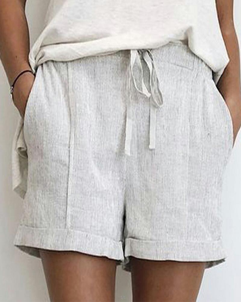 

Solid Drawstring Shorts, White