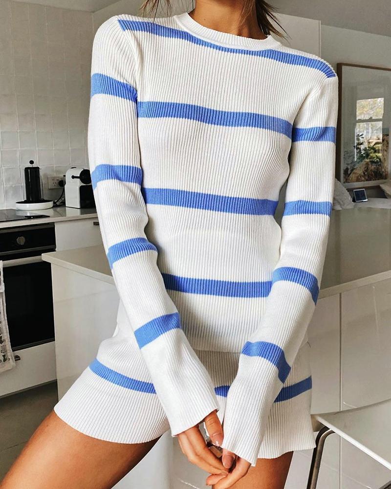 

Striped Colorblock Long Sleeve Top & Shorts Set, White