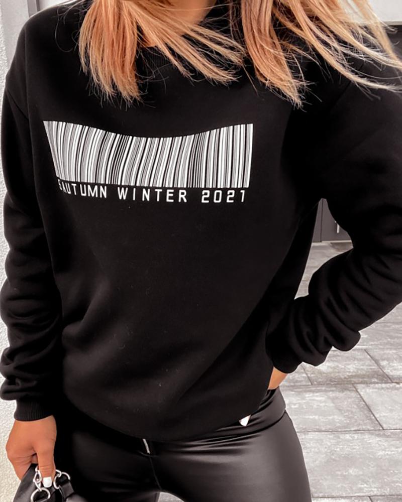 

Long Sleeve Letter Print Casual Sweatshirt, Black