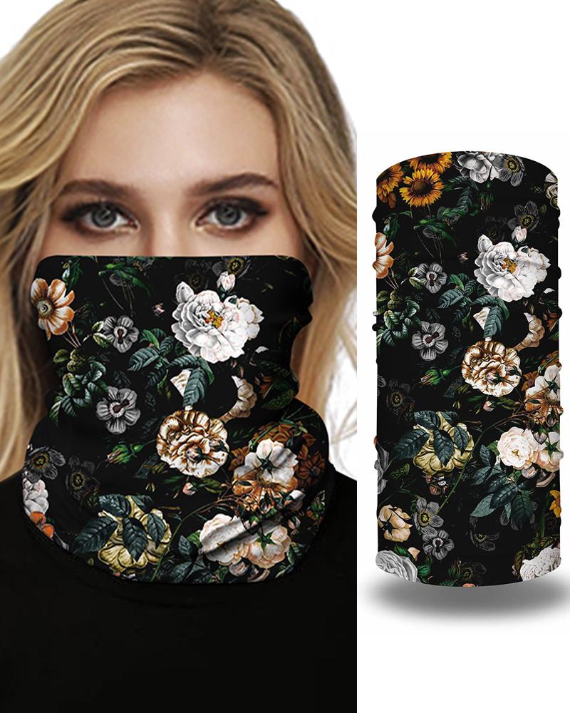 

Floral Print Breathable Face Bandana Magic Scarf Headwrap Balaclava, Black