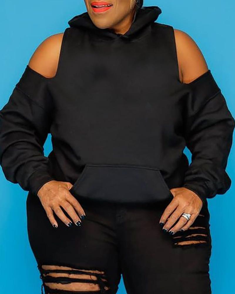 

Plus Size Cold Shoulder Plain Sweatshirt, Black