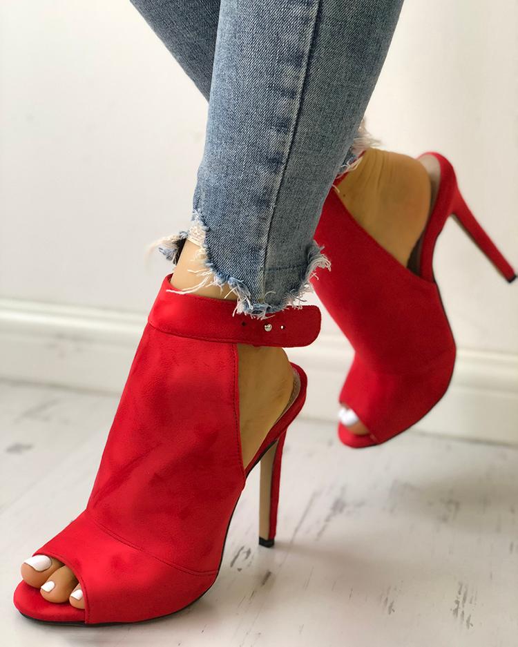 

Solid Peep Toe Slingbacks Thin Heeled Sandals, Red