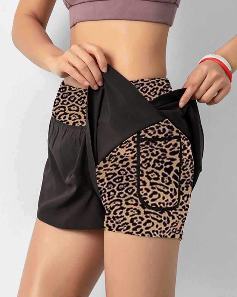 

Leopard Print Double Layered Pocket Yoga Shorts
