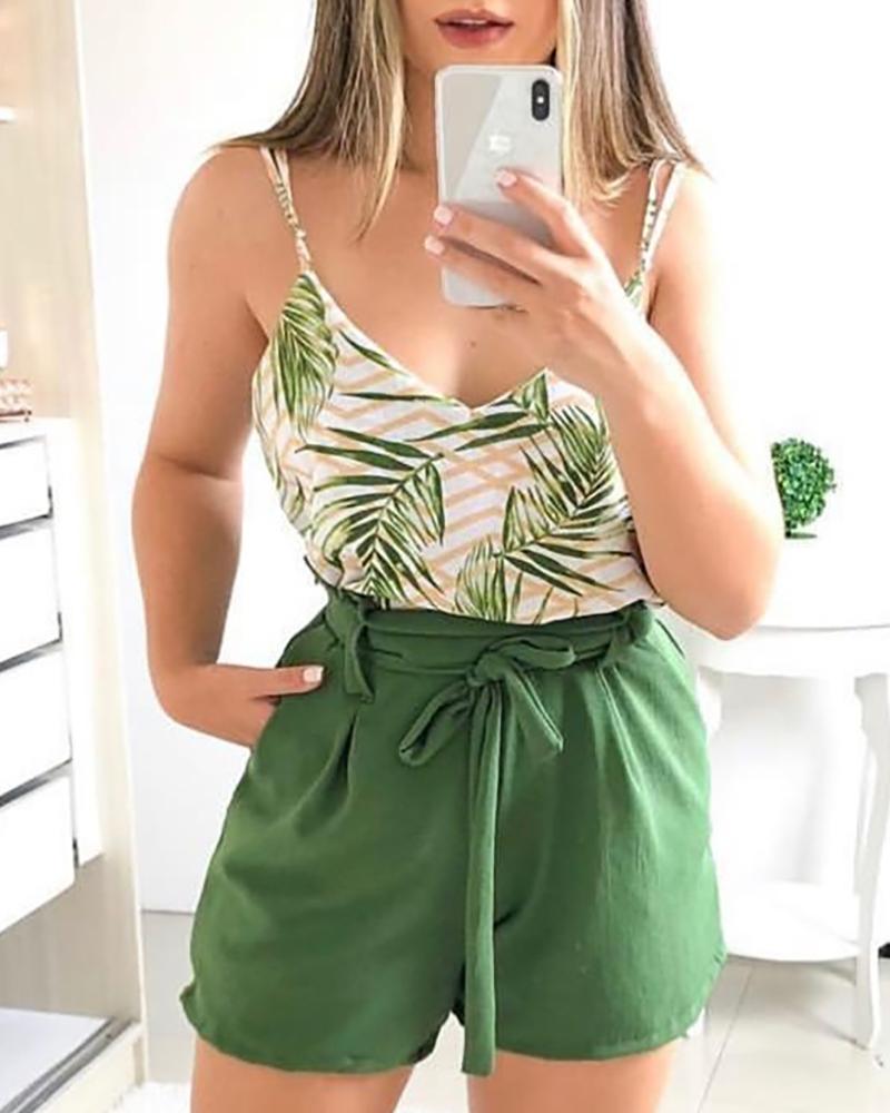 

Leaf Print Double Strap Top & Short Set