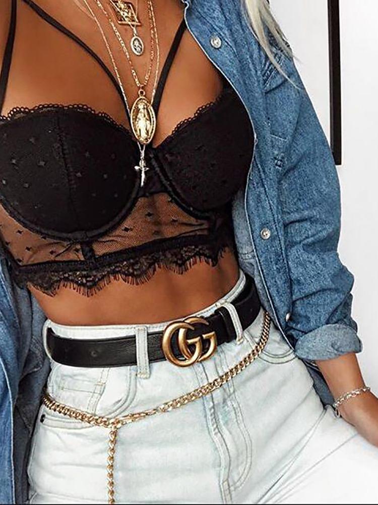 

Eyelash Lace Sheer Bralette, Black