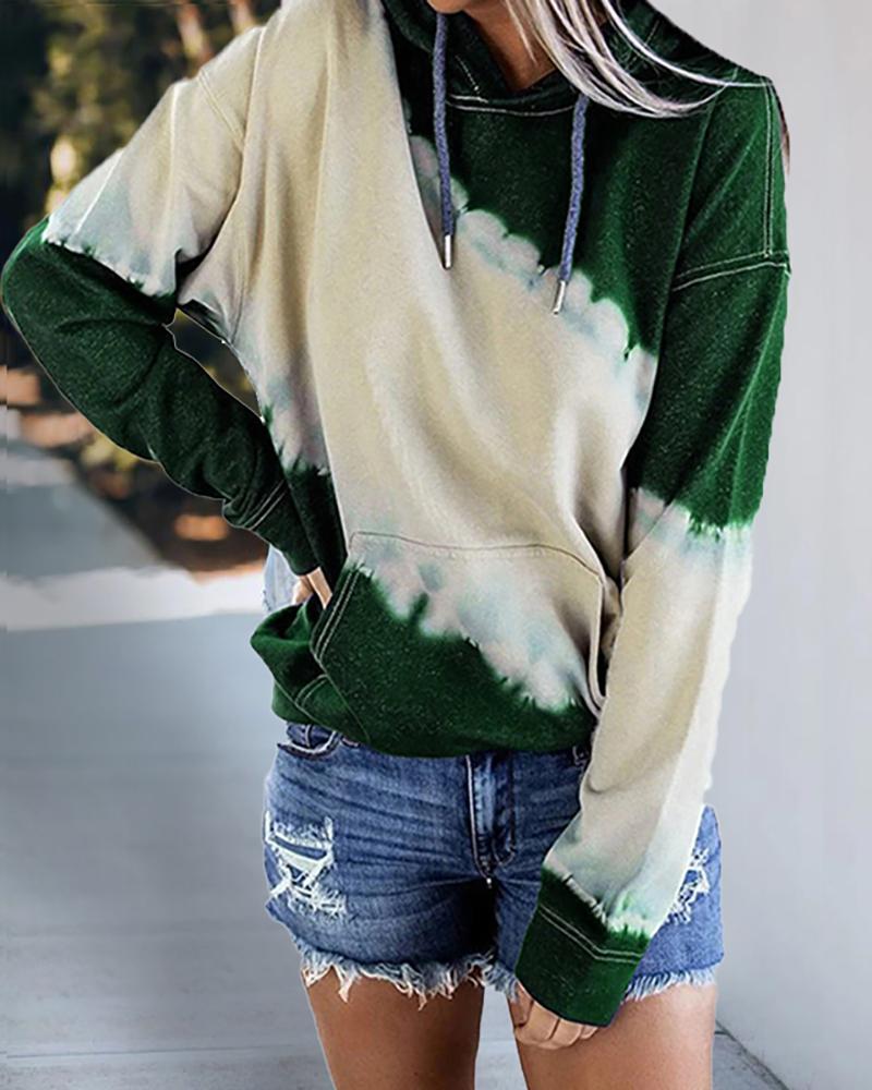 

Tie Dye Print Pocket Design Hoodie, Green