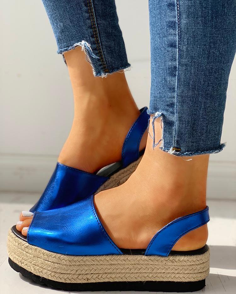 

Peep Toe Slingback Espadrille Platform Sandals, Dark blue