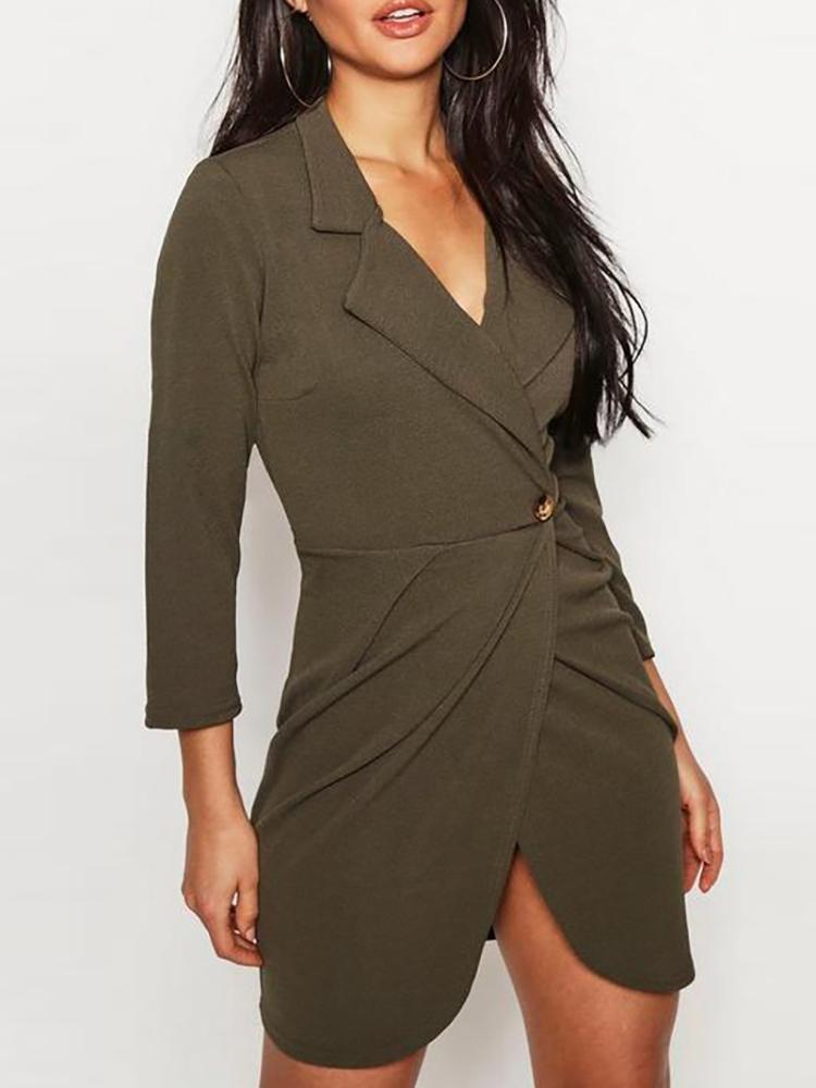 

Single Button Ruched Blazer Dress, Green