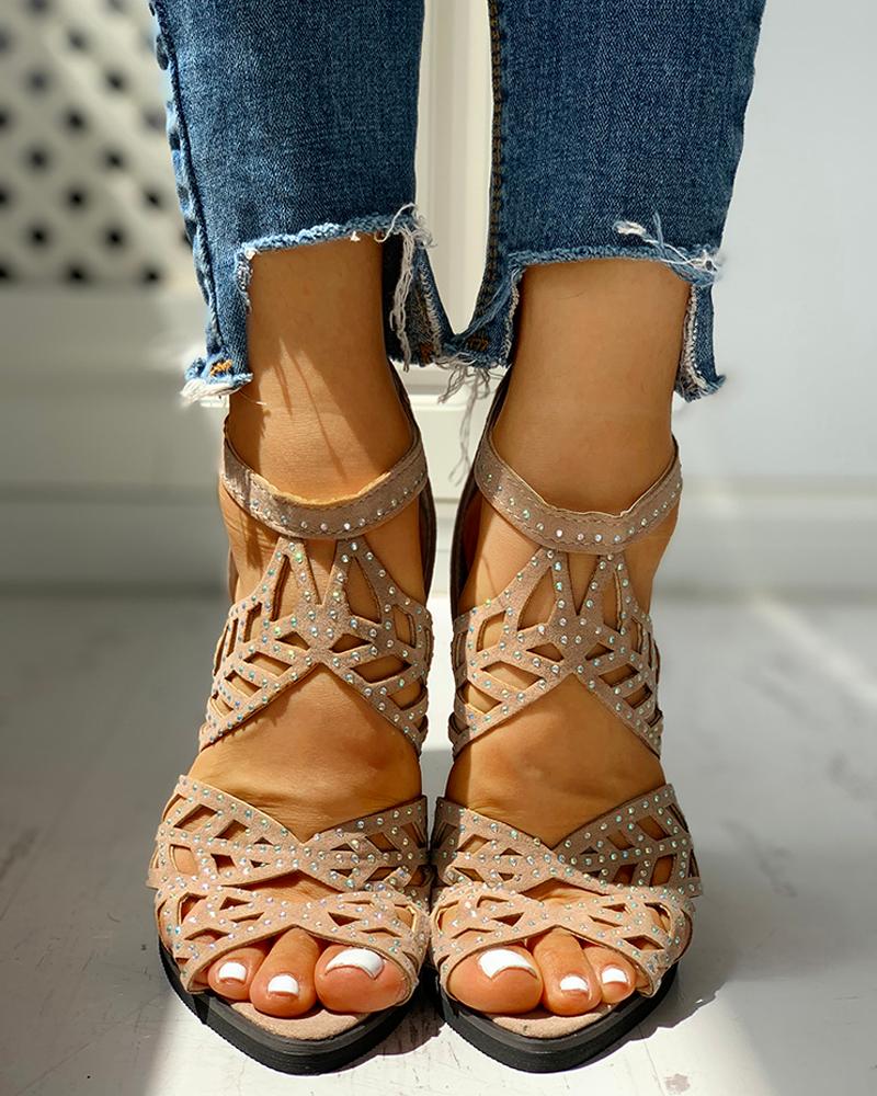 

Studded Hollow Out Chunky Sandals, Apricot
