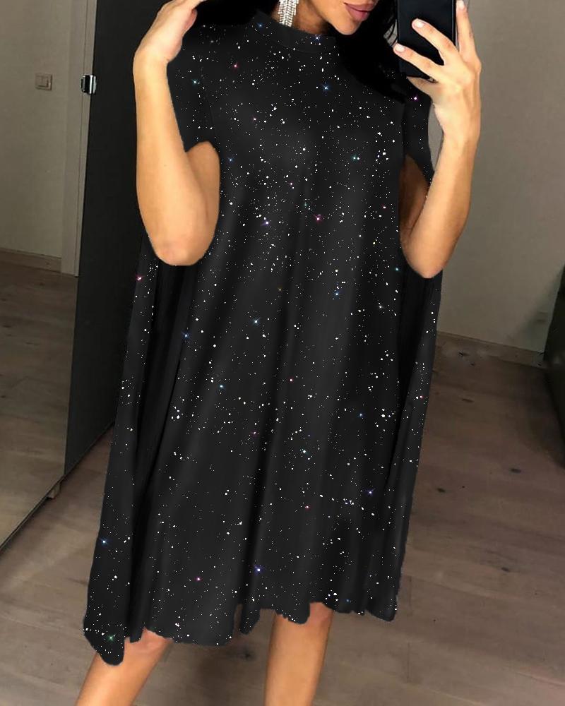 

Glitter Cape Design Dress, Black
