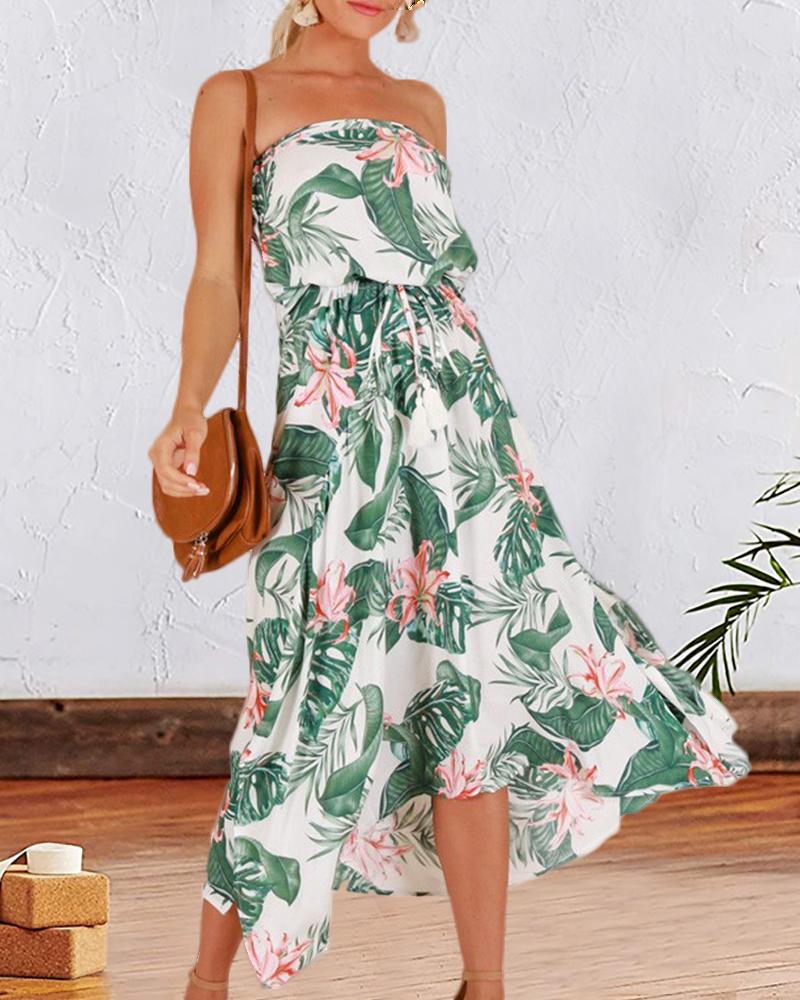 

Floral Print Bandeau Casual Dress, Green