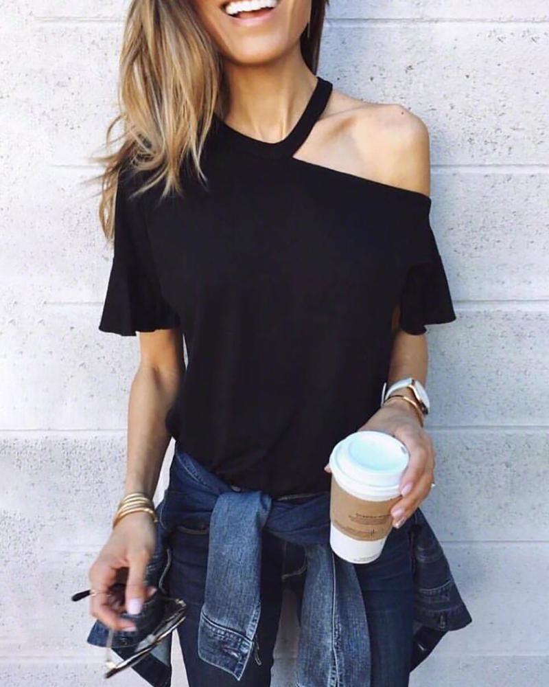 

Halter Neck Cold Shoulder T-shirt, Black