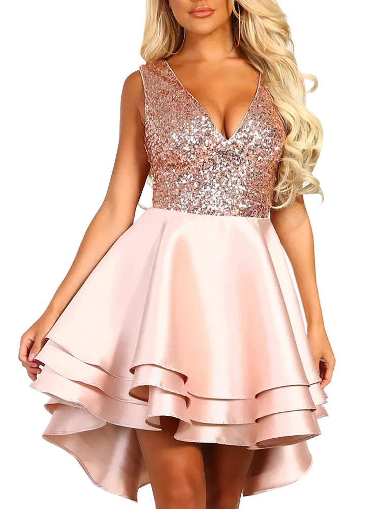 

Layered Ruffles Sequin Party Dress, Pink