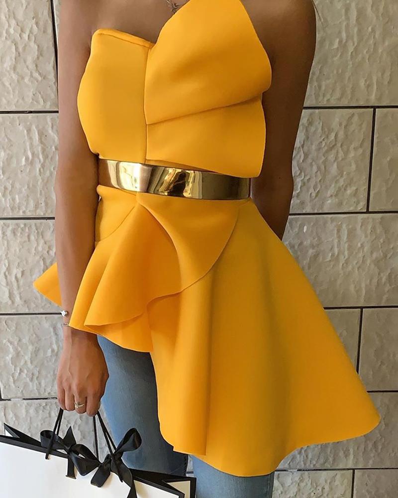 

Tube Irregular Ruffles Hem Blouse, Yellow