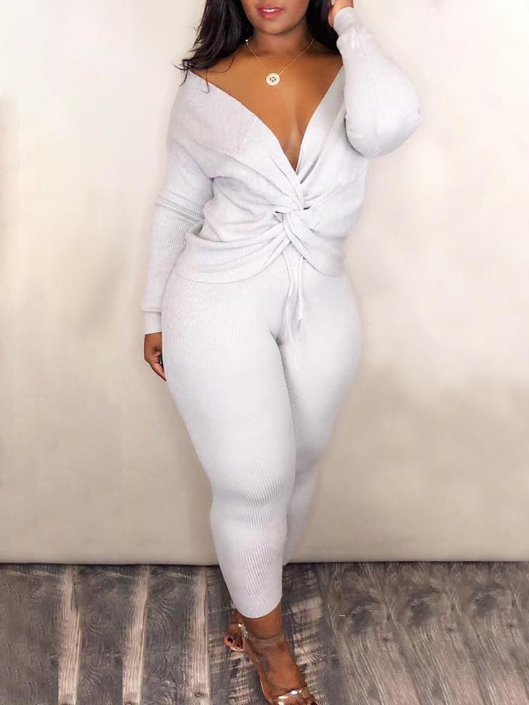 

Reversible Twist Design Drawstring Tracksuits, White