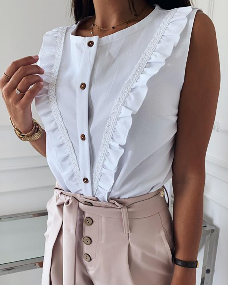 

Sleeveless Ruffles Buttoned Casual Blouse