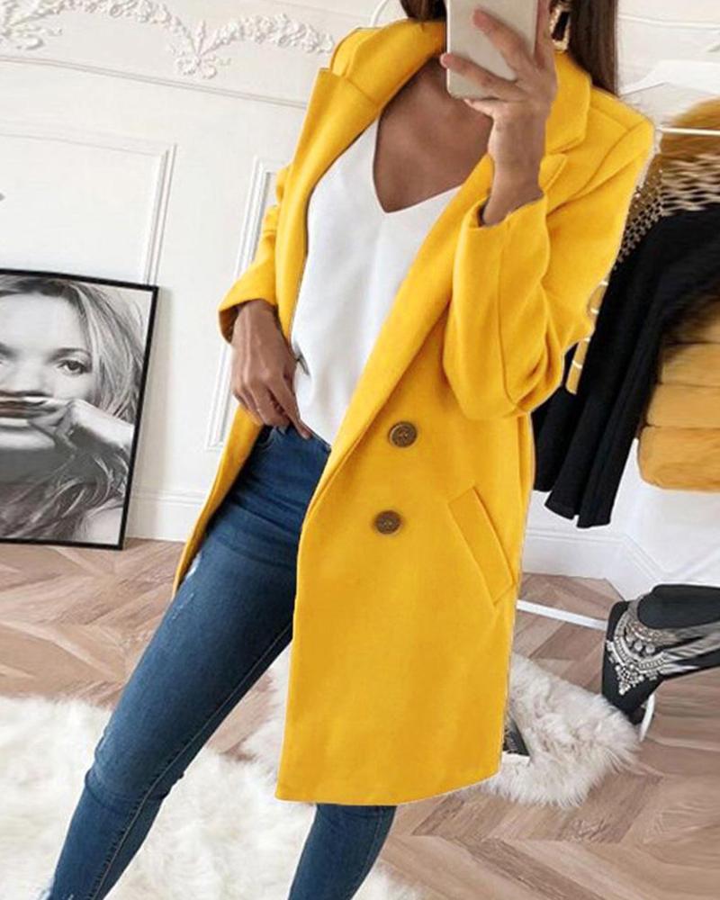 

Button Detailed Shawl Collar Coat, Yellow