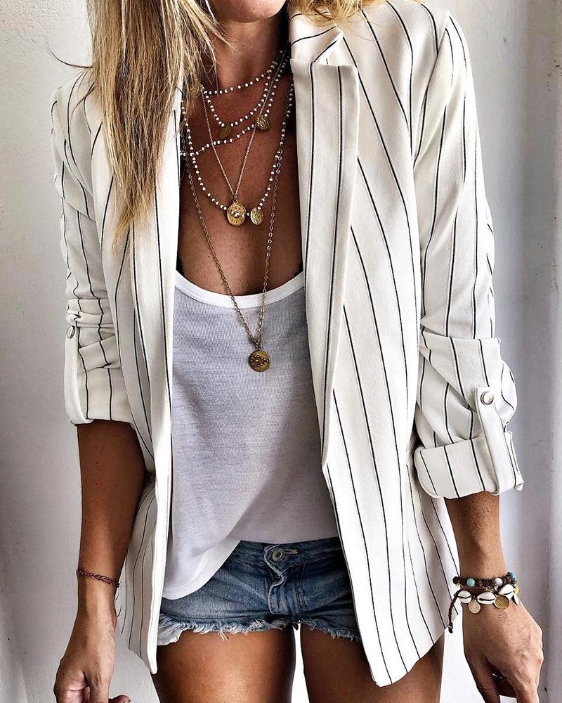 

Striped Long Sleeve Blazer, White