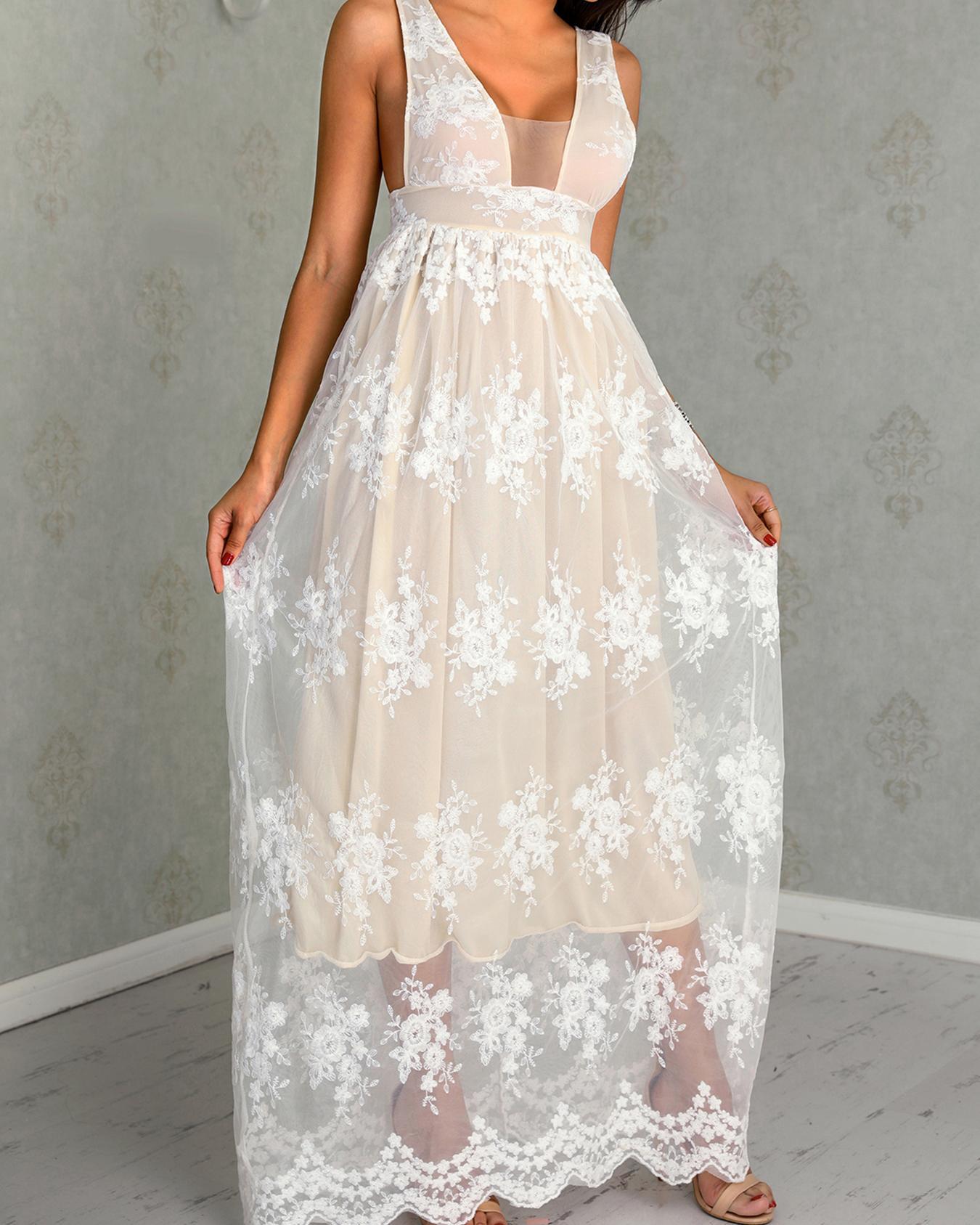 

Lace Crochet Mesh Splicing Evening Dress